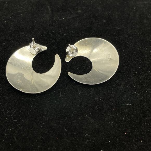 Vintage Sterling Silver 925 Modernist Crescent Moon Large Post Earrings Signed - Picture 7 of 8
